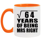 8th Anniversary Square Root of 64 Years of Being Mrs Right - 11oz Accent Mug Orange