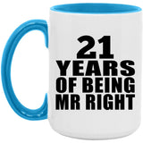 21st Anniversary 21 Years Of Being Mr Right - 15oz Accent Mug Blue