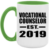 Vocational Counselor Established EST. 2019 - 15oz Accent Mug Green
