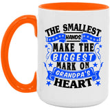 The Smallest Hands Make The Biggest Mark On Grandpa's Heart - 15oz Accent Mug Orange