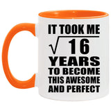 4th Birthday Took Square Root of 16 Years To Awesome - 11oz Accent Mug Orange