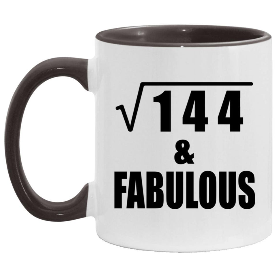 12th Birthday Square Root of 144 & Fabulous - 11oz Accent Mug Black