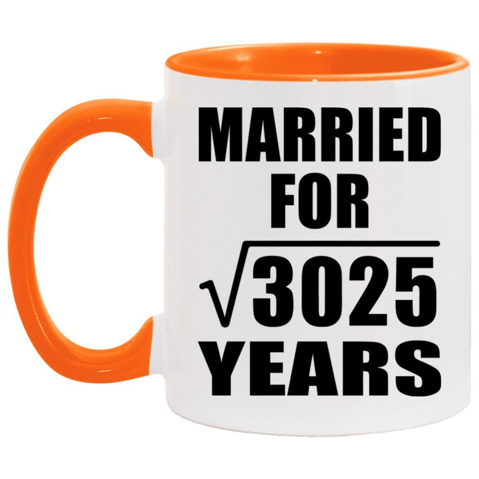 55th Anniversary Married For Square Root of 3025 Years - 11oz Accent Mug Orange