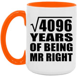 64th Anniversary Square Root of 4096 Years of Being Mr Right - 15oz Accent Mug Orange