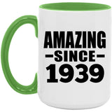 85th Birthday Amazing Since 1939 - 15oz Accent Mug Green