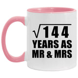 12th Anniversary Square Root of 144 Years As Mr & Mrs - 11oz Accent Mug Pink
