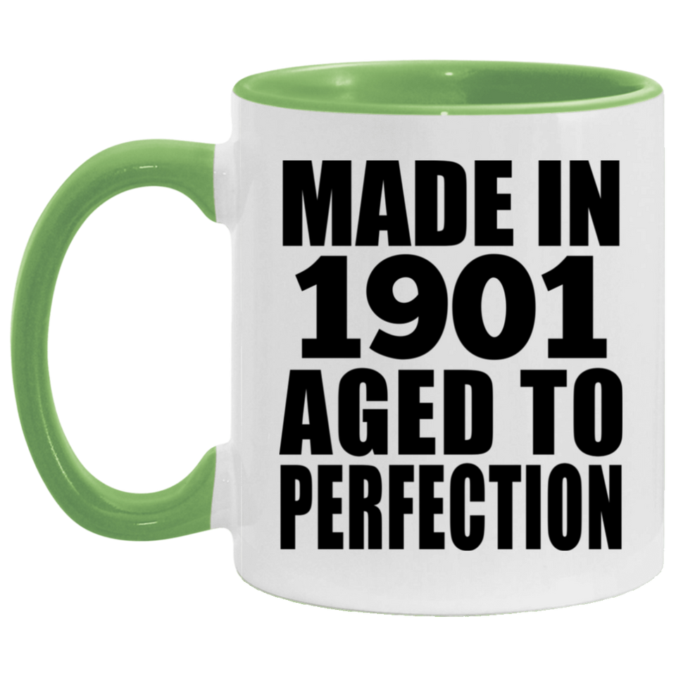 123rd Birthday Made In 1901 Aged To Perfection - 11oz Accent Mug Green