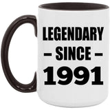 33rd Birthday Legendary Since 1991 - 15oz Accent Mug Black