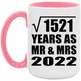 39th Anniversary Square Root of 1521 Years As Mr & Mrs 2022 - 15oz Accent Mug Pink
