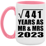 21st Anniversary Square Root of 441 Years As Mr & Mrs 2023 - 15oz Accent Mug Pink