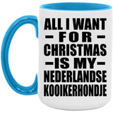 All I Want For Christmas Is My Nederlandse Kooikerhondje - 15oz Accent Mug Blue