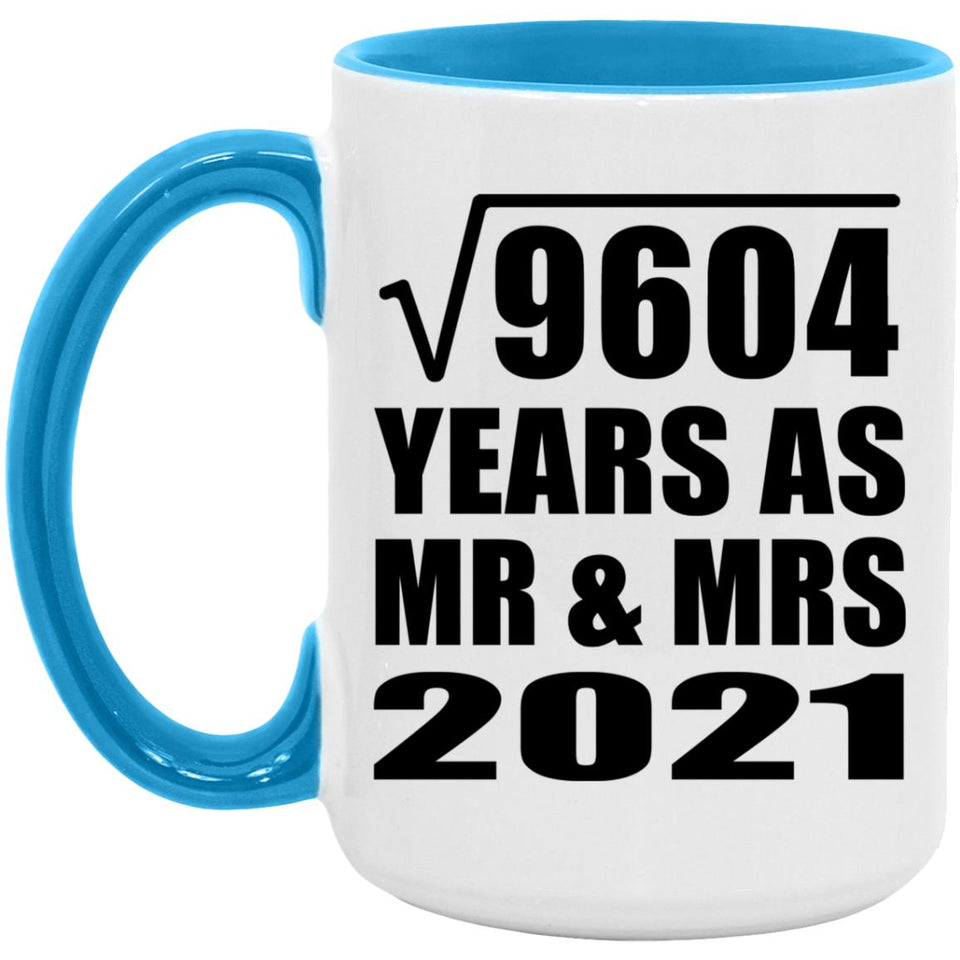 98th Anniversary Square Root of 9604 Years As Mr & Mrs 2021 - 15oz Accent Mug Blue