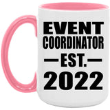 Event Coordinator Established EST. 2022 - 15oz Accent Mug Pink