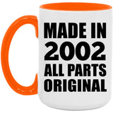 22nd Birthday Made in 2002 All Parts Original - 15oz Accent Mug Orange