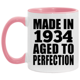 90th Birthday Made In 1934 Aged to Perfection - 11oz Accent Mug Pink
