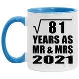 9th Anniversary Square Root of 81 Years As Mr & Mrs 2021 - 11oz Accent Mug Blue