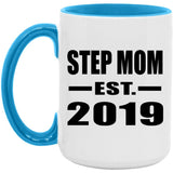 Step Mom Established EST. 2019 - 15oz Accent Mug Blue