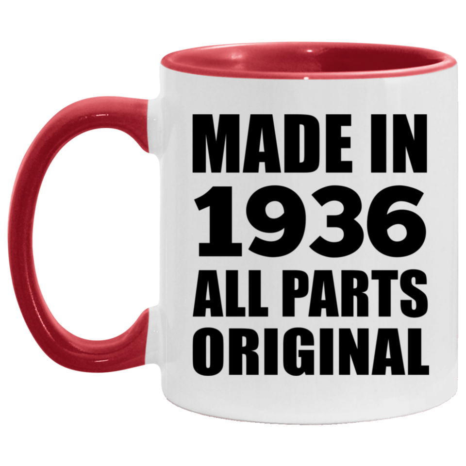 88th Birthday Made in 1936 All Parts Original - 11oz Accent Mug Red