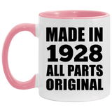 96th Birthday Made in 1928 All Parts Original - 11oz Accent Mug Pink