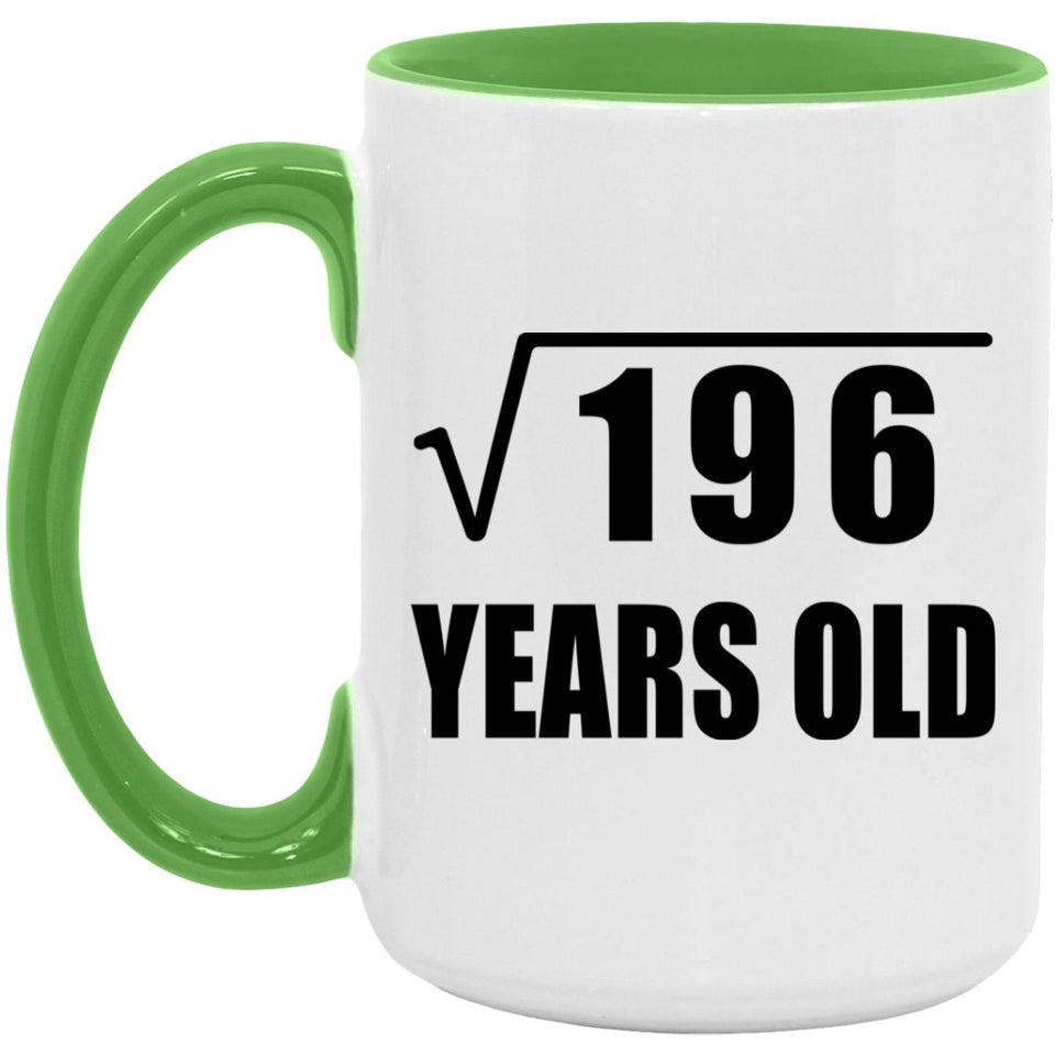 14th Birthday Square Root of 196 Years Old - 15oz Accent Mug Green