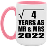 2nd Anniversary Square Root of 4 Years As Mr & Mrs 2022 - 15oz Accent Mug Pink