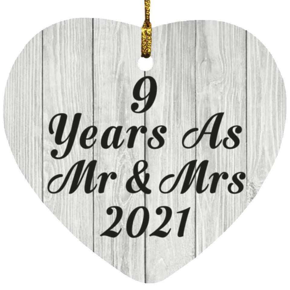 9th Anniversary 9 Years As Mr & Mrs 2021 - Heart Ornament F