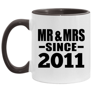 13th Anniversary Mr & Mrs Since 2011 - 11oz Accent Mug Black