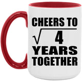 2nd Anniversary Cheers To Square Root of 4 Years Together - 15oz Accent Mug Red