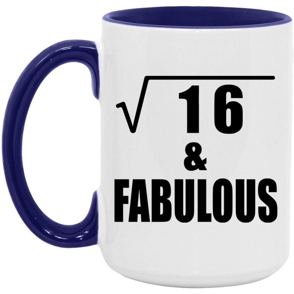 4th Birthday Square Root of 16 & Fabulous - 15oz Accent Mug Purple
