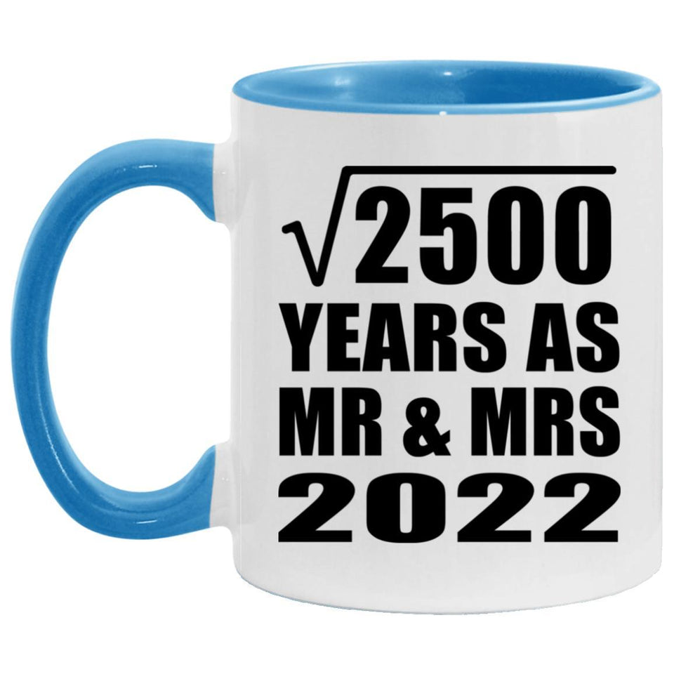 50th Anniversary Square Root of 2500 Years As Mr & Mrs 2022 - 11oz Accent Mug Blue