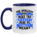 The Smallest Hands Make The Biggest Mark On Grandpa's Heart - 11oz Accent Mug Purple