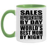 Sales Representative By Day World's Best Mom By Night - 11oz Accent Mug Green