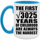 55th Birthday Square Root of 3025 Years of Childhood - 15oz Accent Mug Blue