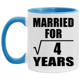 2nd Anniversary Married For Square Root of 4 Years - 11oz Accent Mug Blue