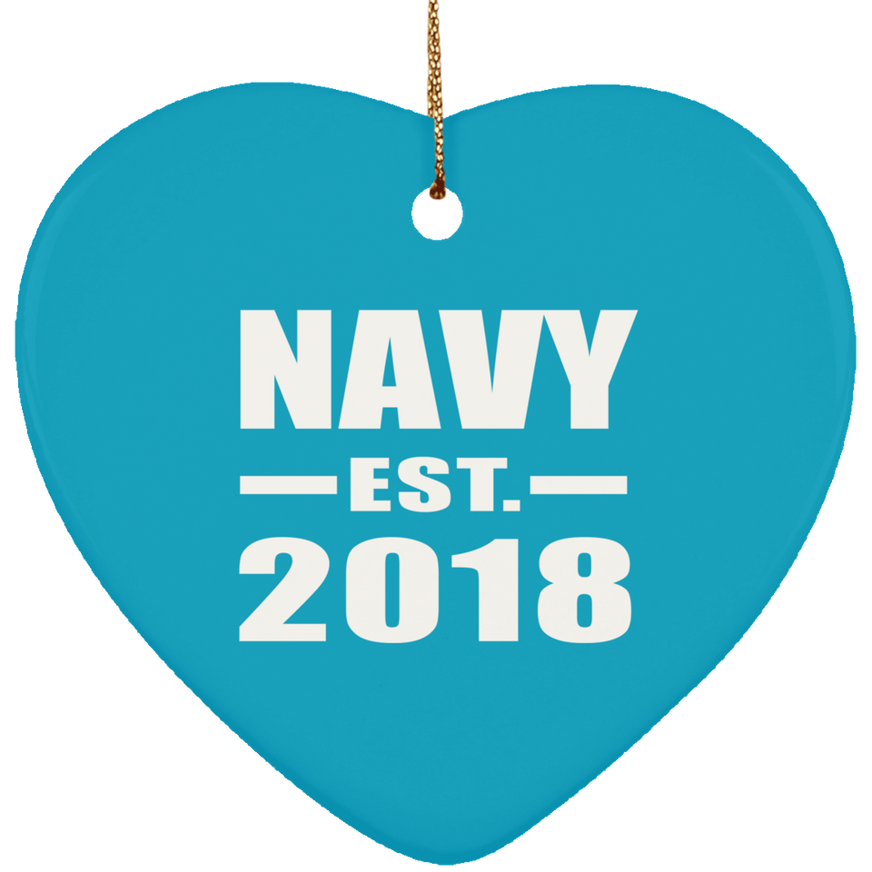 Navy Established EST. 2018 - Heart Ornament