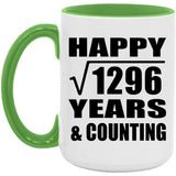Happy 36th Anniversary Square Root of 1296 Years & Counting - 15oz Accent Mug Green