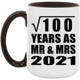 10th Anniversary Square Root of 100 Years As Mr & Mrs 2021 - 15oz Accent Mug Black