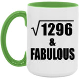 36th Birthday Square Root of 1296 & Fabulous - 15oz Accent Mug Green
