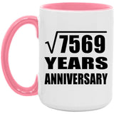 87th Anniversary Square Root of 7569 Years Anniversary - 15oz Accent Mug Pink