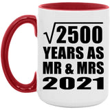 50th Anniversary Square Root of 2500 Years As Mr & Mrs 2021 - 15oz Accent Mug Red
