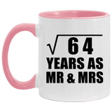 8th Anniversary Square Root of 64 Years As Mr & Mrs - 11oz Accent Mug Pink