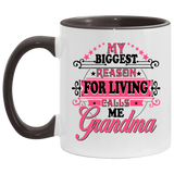 My Biggest Reason For Living Calls Me Grandma - 11oz Accent Mug Black