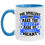 The Smallest Hands Make The Biggest Mark On Grandpa's Heart - 11oz Accent Mug Blue