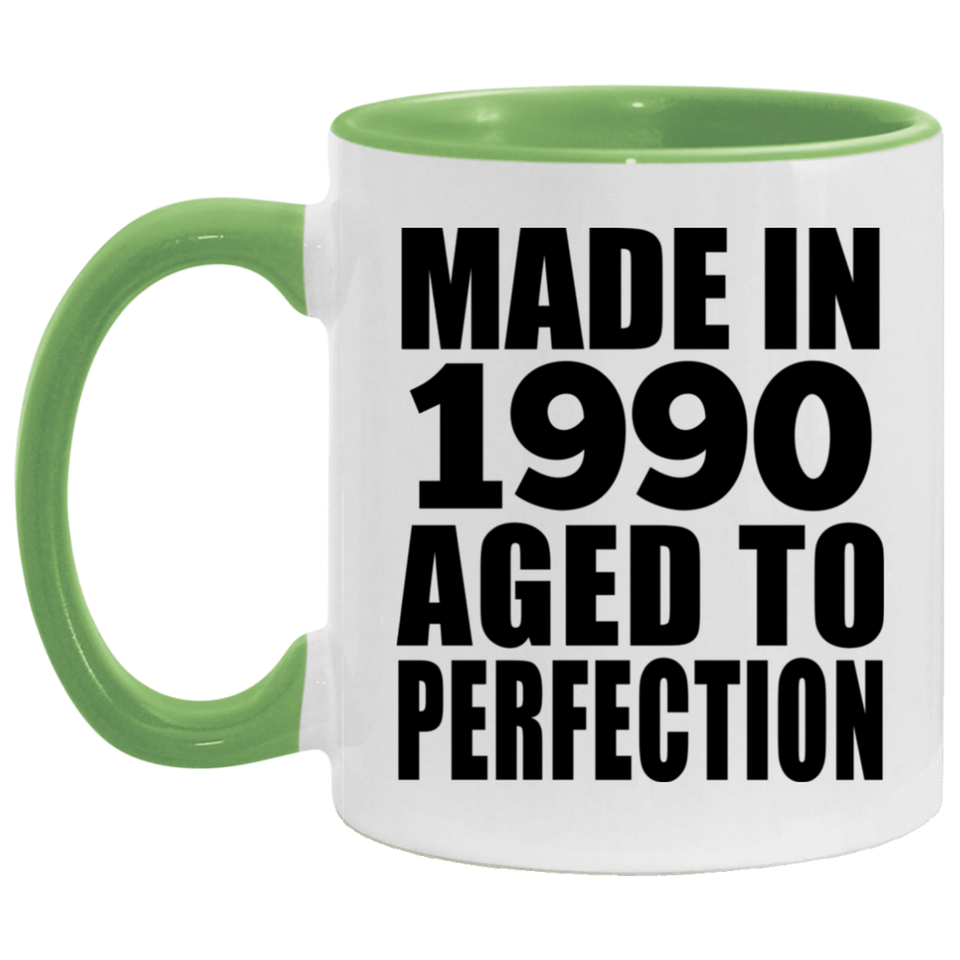 34th Birthday Made In 1990 Aged to Perfection - 11oz Accent Mug Green
