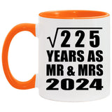 15th Anniversary Square Root of 225 Years As Mr & Mrs 2024 - 11oz Accent Mug Orange