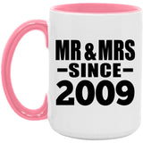 15th Anniversary Mr & Mrs Since 2009 - 15oz Accent Mug Pink