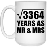 58th Anniversary Square Root of 3364 Years As Mr & Mrs - 15oz Coffee Mug
