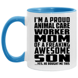 Proud Animal Care Worker Mom Of Awesome Son - 11oz Accent Mug Blue