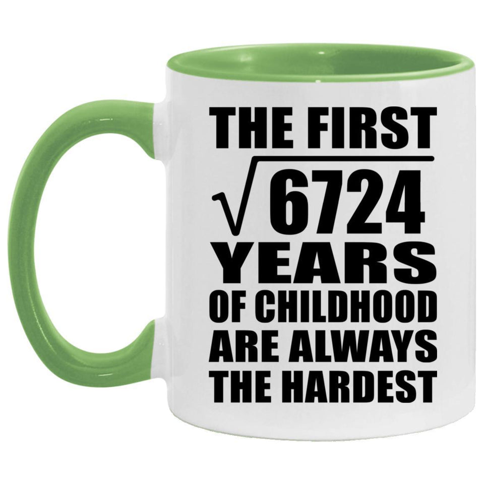 82nd Birthday Square Root of 6724 Years of Childhood - 11oz Accent Mug Green