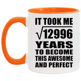 114th Birthday Took Square Root of 12996 Years To Awesome - 11oz Accent Mug Orange